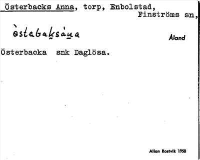 Bild på arkivkortet för arkivposten Österbacks Anna