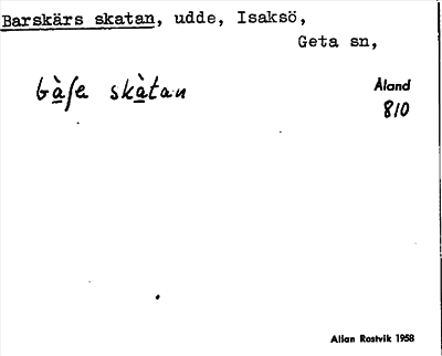 Bild på arkivkortet för arkivposten Barskärs skatan