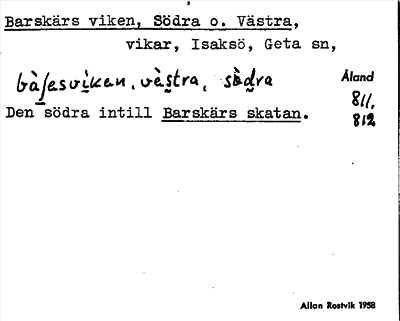 Bild på arkivkortet för arkivposten Barskärs viken, Södra o. Västra