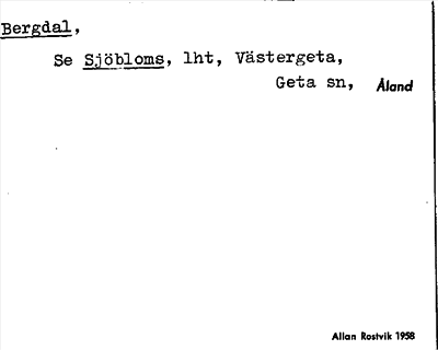 Bild på arkivkortet för arkivposten Bergdal, se Sjöbloms