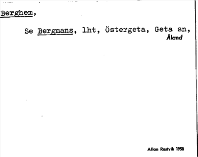 Bild på arkivkortet för arkivposten Berghem, se Bergmans
