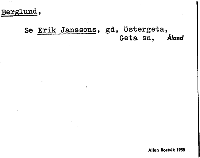 Bild på arkivkortet för arkivposten Berglund, se Erik Janssons