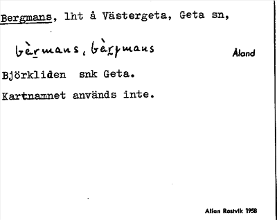 Bild på arkivkortet för arkivposten Bergmans