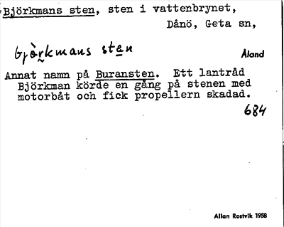 Bild på arkivkortet för arkivposten Björkmans sten