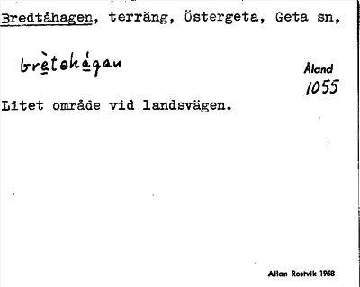 Bild på arkivkortet för arkivposten Bredtåhagen
