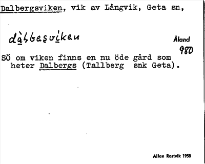 Bild på arkivkortet för arkivposten Dalbergsviken