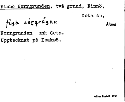 Bild på arkivkortet för arkivposten Finnö Norrgrunden