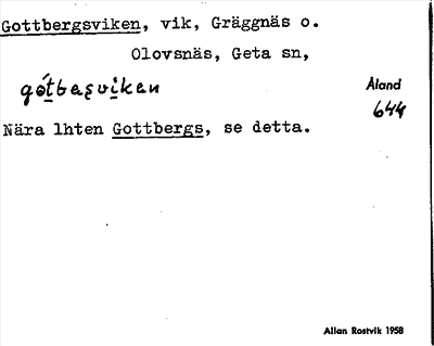 Bild på arkivkortet för arkivposten Gottbergsviken
