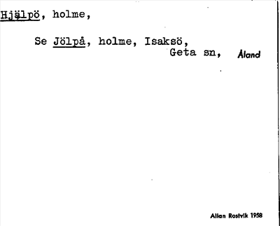 Bild på arkivkortet för arkivposten Hjälpö