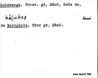 Bild på arkivkortet för arkivposten Holmbergs