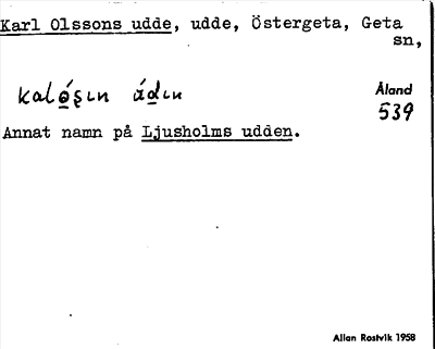 Bild på arkivkortet för arkivposten Karl Olssons udde
