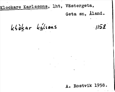 Bild på arkivkortet för arkivposten Klockare Karlssons