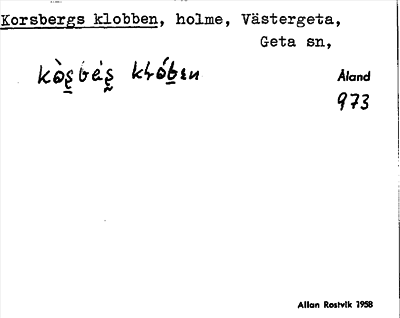 Bild på arkivkortet för arkivposten Korsbergs klobben
