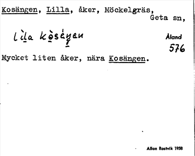 Bild på arkivkortet för arkivposten Kosängen, Lilla
