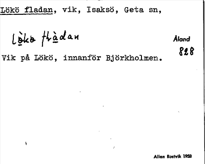 Bild på arkivkortet för arkivposten Lökö fladan