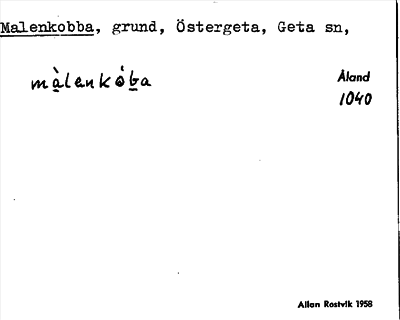 Bild på arkivkortet för arkivposten Malenkobba