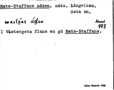 Bild på arkivkortet för arkivposten Mats-Staffans udden