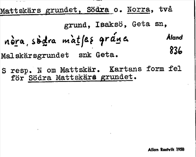 Bild på arkivkortet för arkivposten Mattskärs grundet, Södra o. Norra