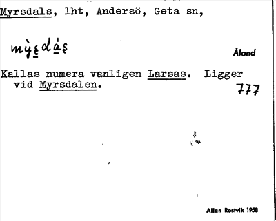 Bild på arkivkortet för arkivposten Myrsdals