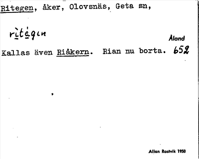 Bild på arkivkortet för arkivposten Ritegen