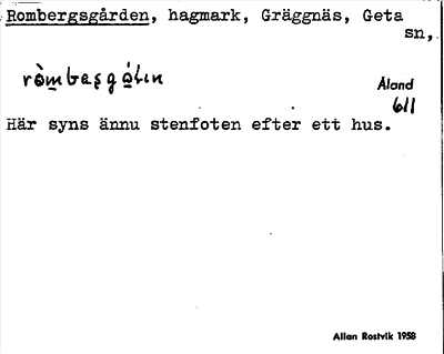 Bild på arkivkortet för arkivposten Rombergsgården
