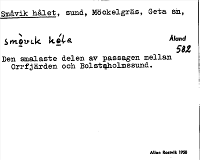 Bild på arkivkortet för arkivposten Småvik hålet