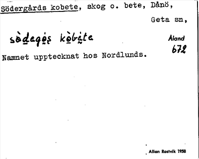 Bild på arkivkortet för arkivposten Södergårds kobete