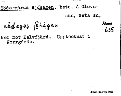 Bild på arkivkortet för arkivposten Södergårds sjöhagen
