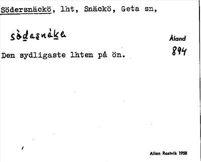 Bild på arkivkortet för arkivposten Södersnäckö