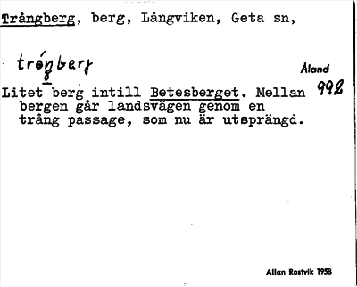 Bild på arkivkortet för arkivposten Trångberg