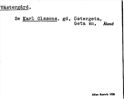 Bild på arkivkortet för arkivposten Västergård, se Karl Olssons
