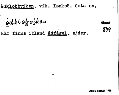 Bild på arkivkortet för arkivposten Ådklobbviken