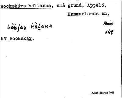 Bild på arkivkortet för arkivposten Bockskärs hällarna