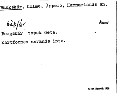 Bild på arkivkortet för arkivposten Bäckskär