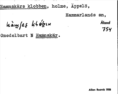 Bild på arkivkortet för arkivposten Hamnskärs klobben