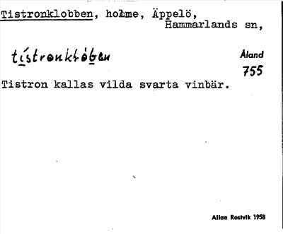 Bild på arkivkortet för arkivposten Tistronklobben