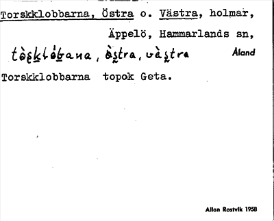 Bild på arkivkortet för arkivposten Torskklobbarna, Östra o. Västra