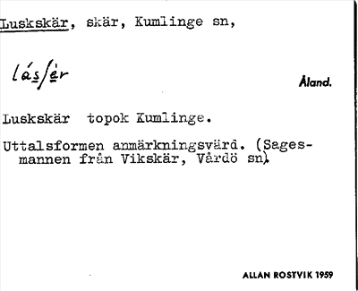 Bild på arkivkortet för arkivposten Luskskär