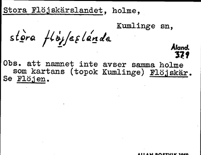 Bild på arkivkortet för arkivposten Stora Flöjskärslandet
