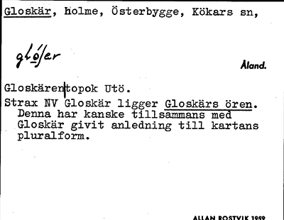 Bild på arkivkortet för arkivposten Gloskär