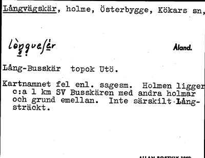 Bild på arkivkortet för arkivposten Långvägskär