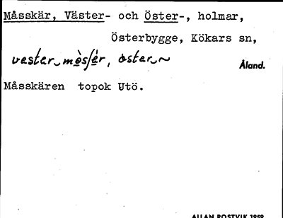 Bild på arkivkortet för arkivposten Måsskär, Väster- och Öster-