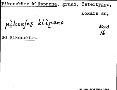 Bild på arkivkortet för arkivposten Pikonskärs kläpparna