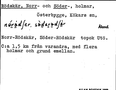 Bild på arkivkortet för arkivposten Rödskär, Norr- och Söder-