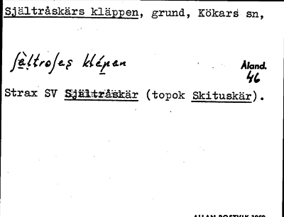 Bild på arkivkortet för arkivposten Själtråskärs kläppen