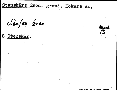 Bild på arkivkortet för arkivposten Stenskärs ören
