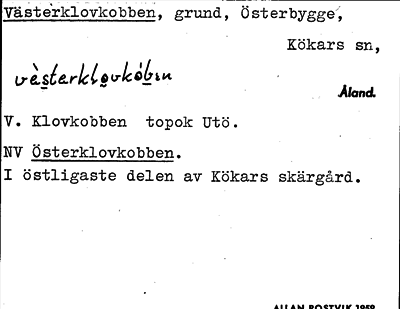 Bild på arkivkortet för arkivposten Västerklovkobben
