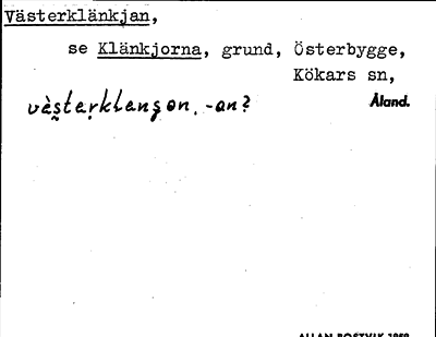Bild på arkivkortet för arkivposten Västerklänkjan, se Klänkjorna