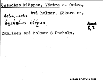 Bild på arkivkortet för arkivposten Önsholms kläppen, Västra o. Östra