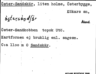 Bild på arkivkortet för arkivposten Öster-Sandskär